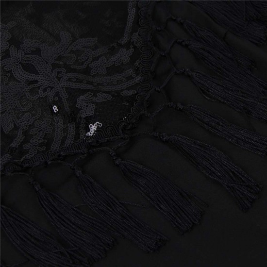 Black Lace Fringe Decoration Long Sleeve Teddy