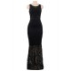 Black Lace Patch Stitching Evening Dress