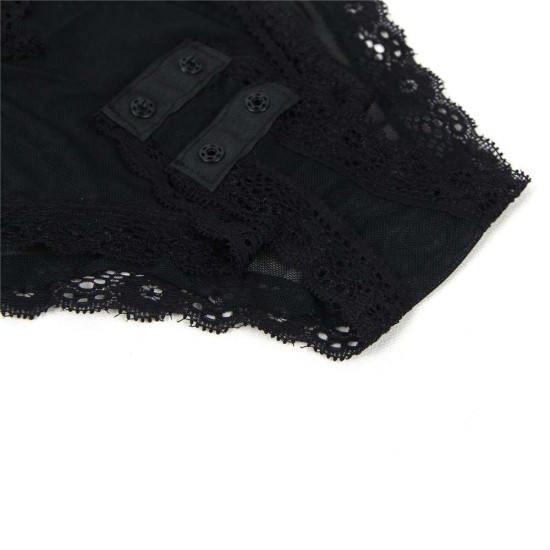  Black Lace Stitching Backless Teddy