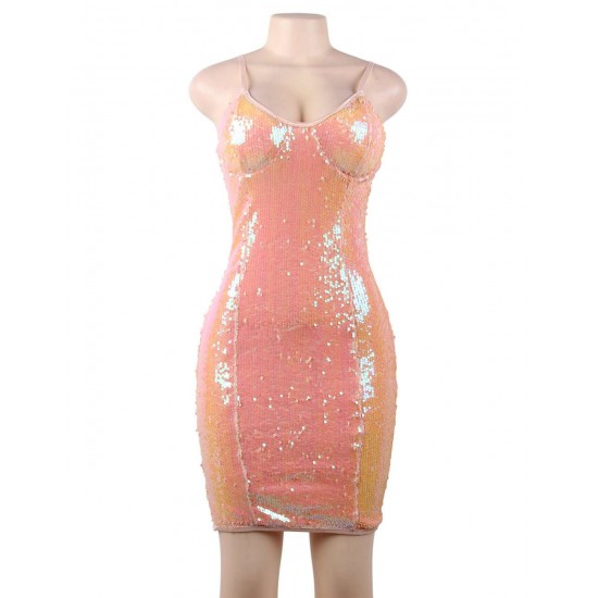 Sexy Pink Sequin Bodycon Dress