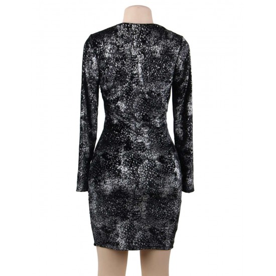 Black Velvet Glitter Long Sleeve Fashion Dress