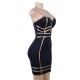 Golden Line Decoration Sexy Dark Blue Bodycon Dress