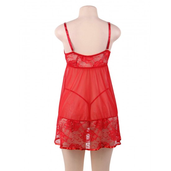 Floral Soft Lace Apron Chemise With Thong