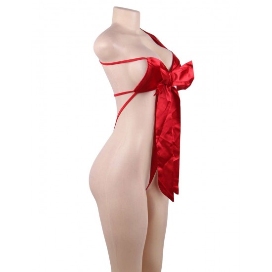 Club Bar Red Silk Bowknot Element Adult Sexy Lingerie 