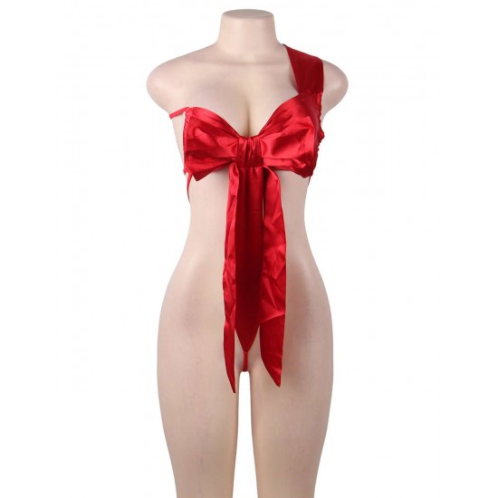 Club Bar Red Silk Bowknot Element Adult Sexy Lingerie 