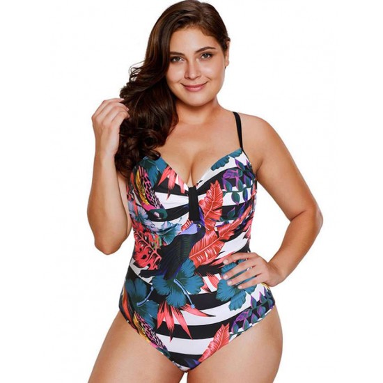 Plus Size Flower Style Women One Piece Swimwear 