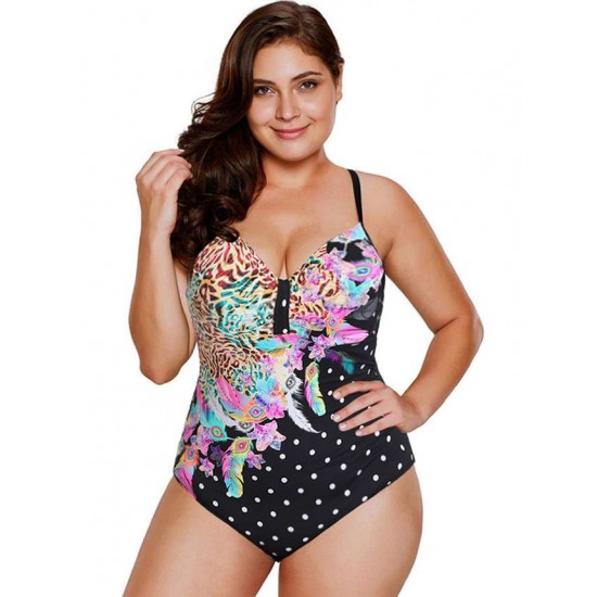 Plus Size Flower Style Women One Piece Swimwear 