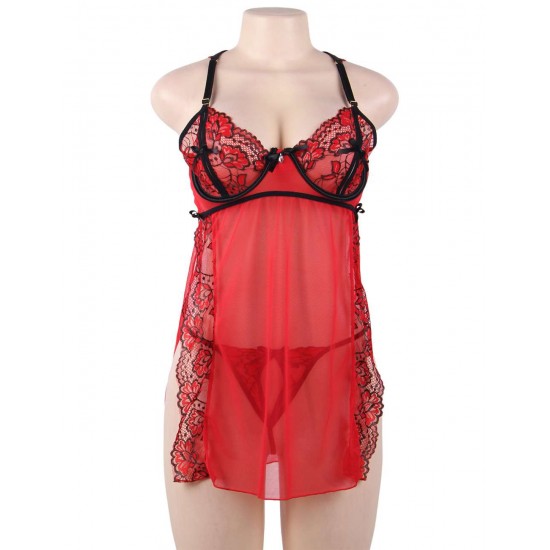 Elegant Red Lace Sexy Babydoll