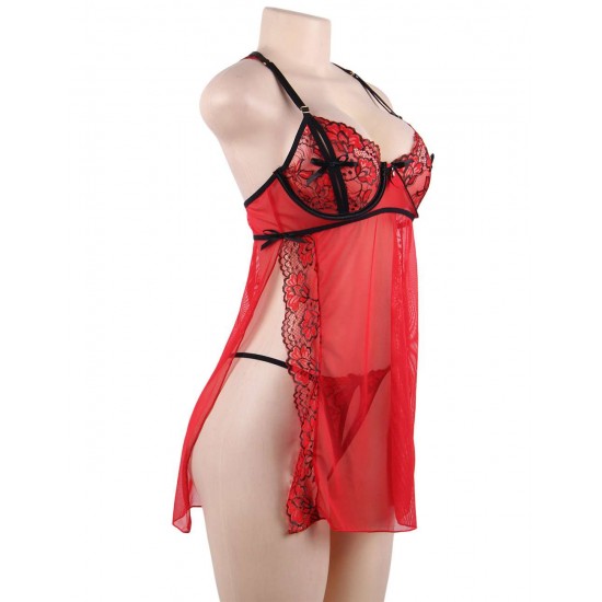 Plus Size Elegant Red Lace Sexy Babydoll