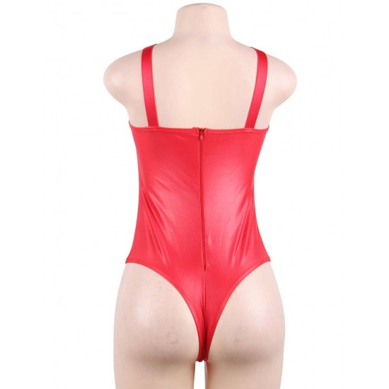 Plus Size Red Leather Women Sexy Teddy 