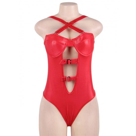 Red Leather Women Sexy Teddy 