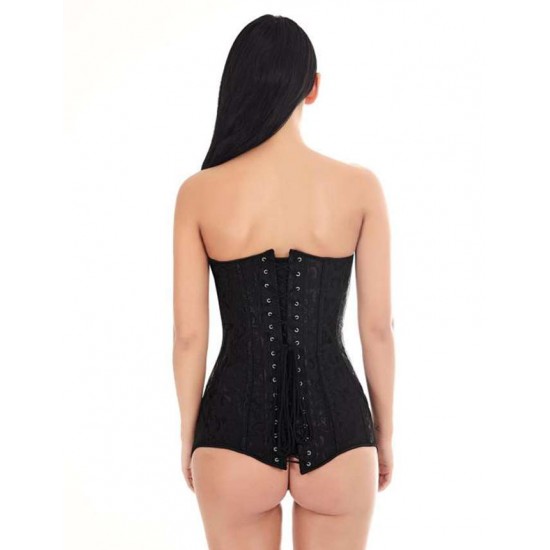 Bustiers Embroidery Back Lace Up Long Corset 14 steel bone