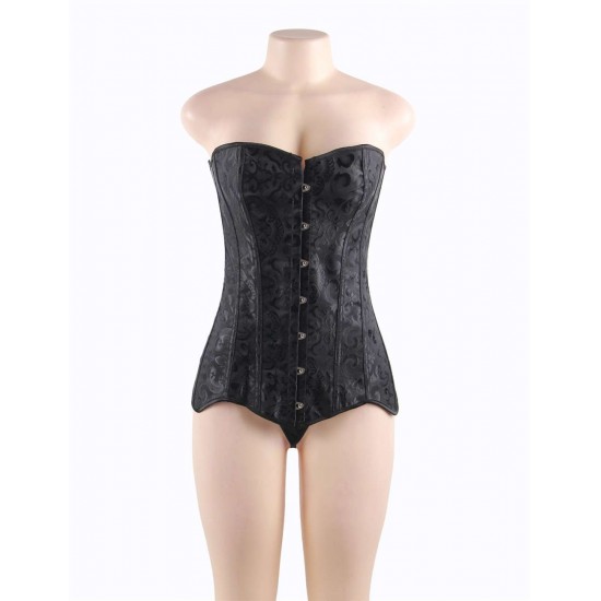 Bustiers Embroidery Back Lace Up Long Corset 14 steel bone