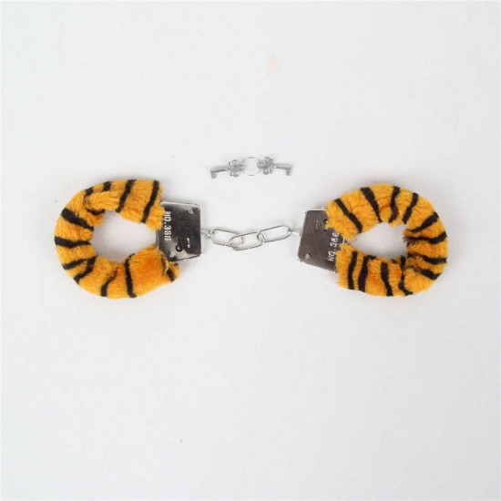 Tiger Print Adult Soft Steel Fuzzy Furry Cuffs Working Metal Handcuffs