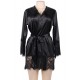 Plus Size Black Silk Satin Lace Sexy Women Kimono Home Pajamas