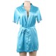 Blue Silk Satin Lace Backless Sexy Women Kimono Home Pajamas