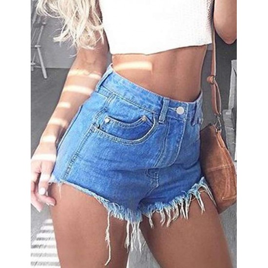 Good Quality High Waist Solid Color Push Up Shell Jeans Shorts 