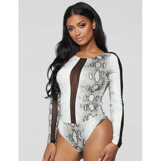 Snake Long Sleeve Lace Jumpsuit Leotard Tops