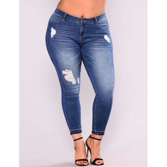 2XL-7XL Plus size  High Quality Big Hip Sexy Girls Chic Shredded Jeans