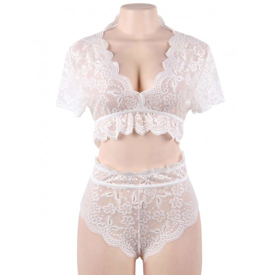 Naughty Sexy Girls High Waist White Full Lace Bra Panty Underwear