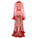 Plus Size Queen Red Robe Perspective Sheer Sleepwear With Fur 