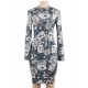 Fashion Poker printing Long Sleeve Bodycon Dress