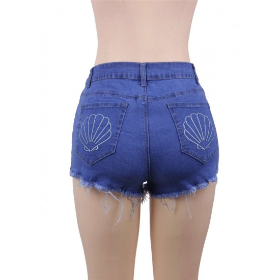 Good Quality High Waist Solid Color Push Up Shell Jeans Shorts 