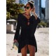 Long Sleeve Black Knitted Handmade Crochet Hollow Beach Dress 