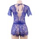 Blue Eyelashes Lace Open-chest Teddy