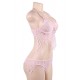 Pink Eyelash Lace Super Thin Cup Sexy Bra Set