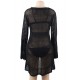 Long Sleeve Black Knitted Handmade Crochet Hollow Beach Dress 