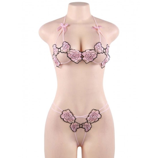 Sexy Flower Embroidery Fashion Bra Set