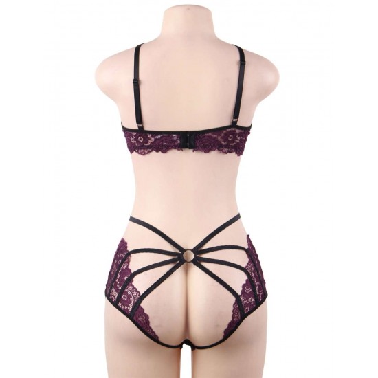 Fashion Sexy Lace Stitching Cross Straps Sexy Bra Set