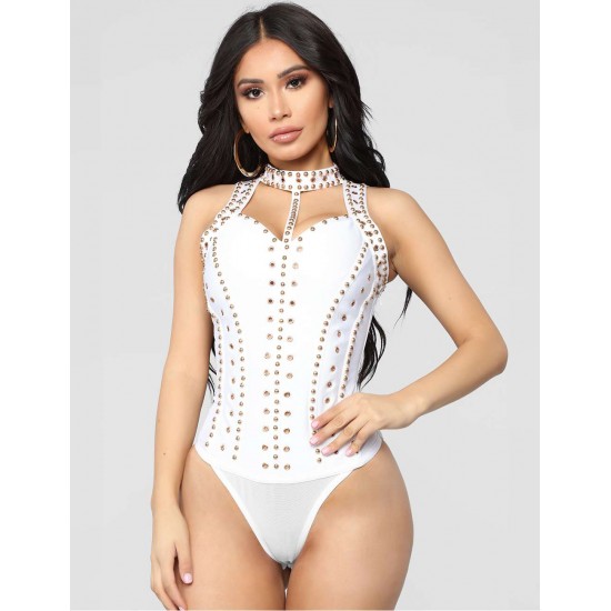 Rivet White Slimming Turtleneck Sleeveless Bodysuit 