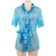 Plus Size Blue Sexy Lace Transparent Pajamas Underwear Set