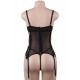 Black Sheer Mesh Eyelash Lace Stitching Babydoll